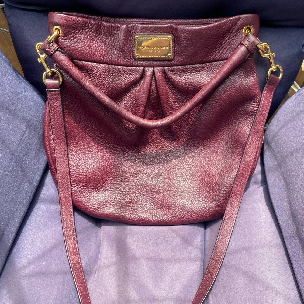 Marc Jacobs New York Burgundy Crossbody Bag with Gold Hardware